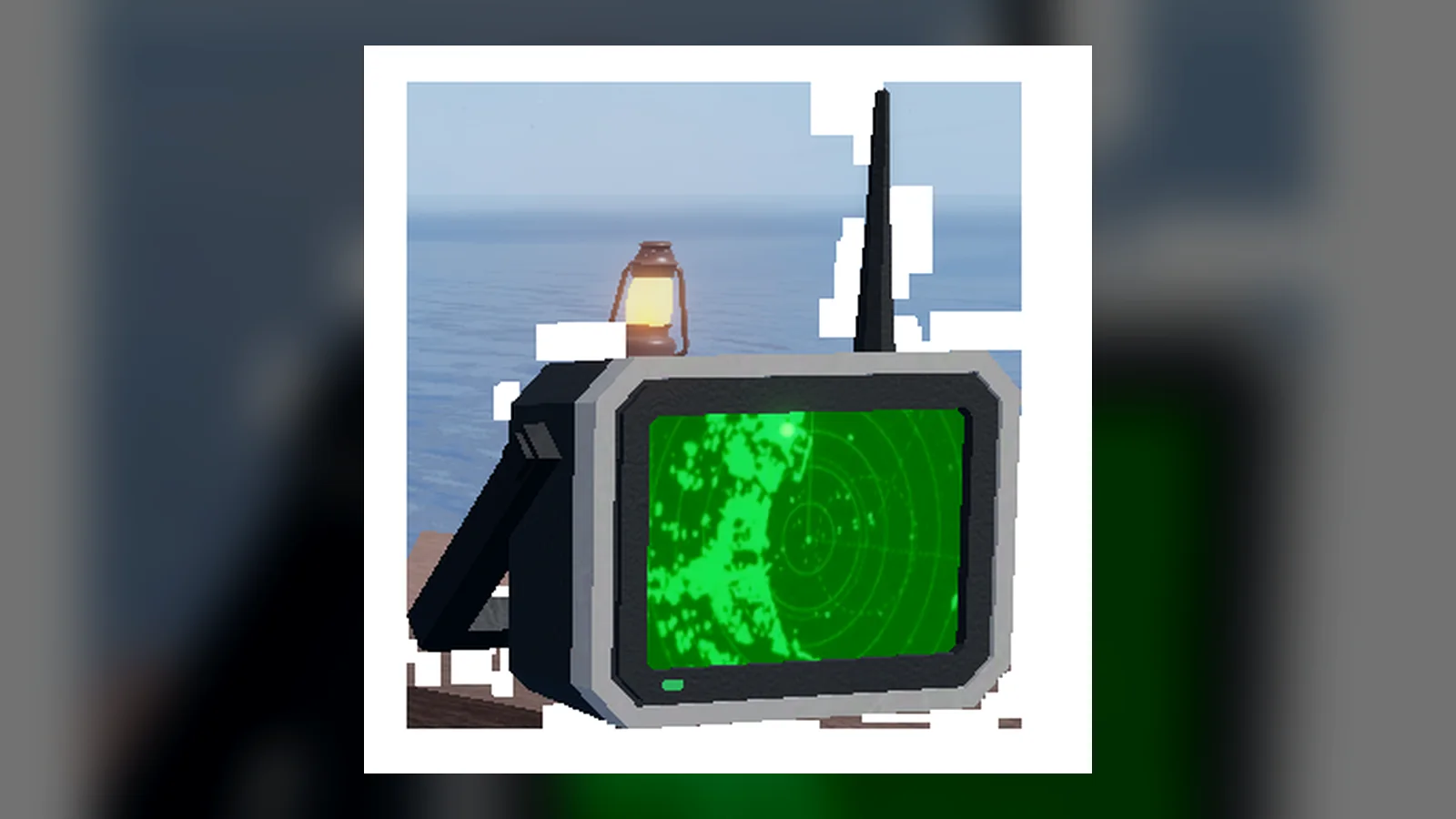 Fish Radar device with a green screen against an ocean backdrop
